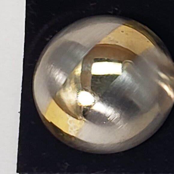 Gold, Silver Dual-Tone Stud Earrings Modern Stripe Design, 0.75” Fashion Jewelry - Picture 4 of 9